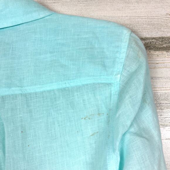 Talbots Women’s M Petite Blue White Ombre Linen Long Sleeve Button Down Shirt - Picture 3 of 7